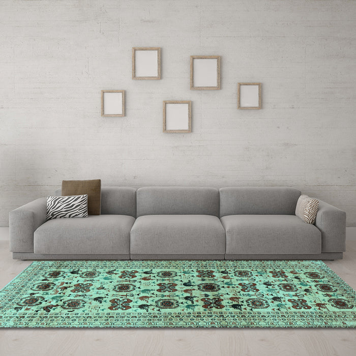 Machine Washable Persian Light Blue Traditional Rug in a Living Room, wshtr2629lblu