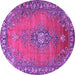 Round Machine Washable Medallion Purple Traditional Area Rugs, wshtr262pur