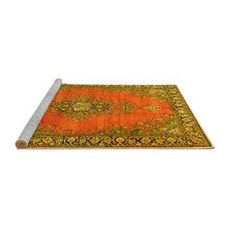 Sideview of Machine Washable Medallion Yellow Traditional Rug, wshtr262yw