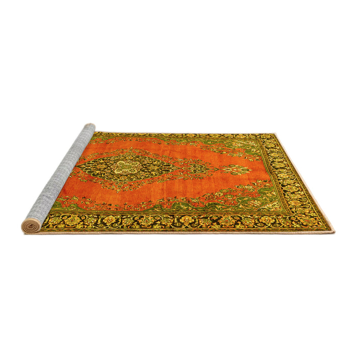 Sideview of Machine Washable Medallion Yellow Traditional Rug, wshtr262yw