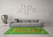 Machine Washable Medallion Green Traditional Area Rugs in a Living Room,, wshtr262grn