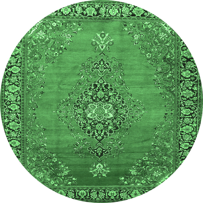 Round Medallion Emerald Green Traditional Rug, tr262emgrn