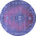 Round Machine Washable Medallion Blue Traditional Rug, wshtr262blu