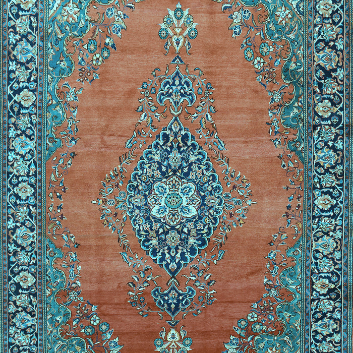 Machine Washable Medallion Light Blue Traditional Rug, wshtr262lblu