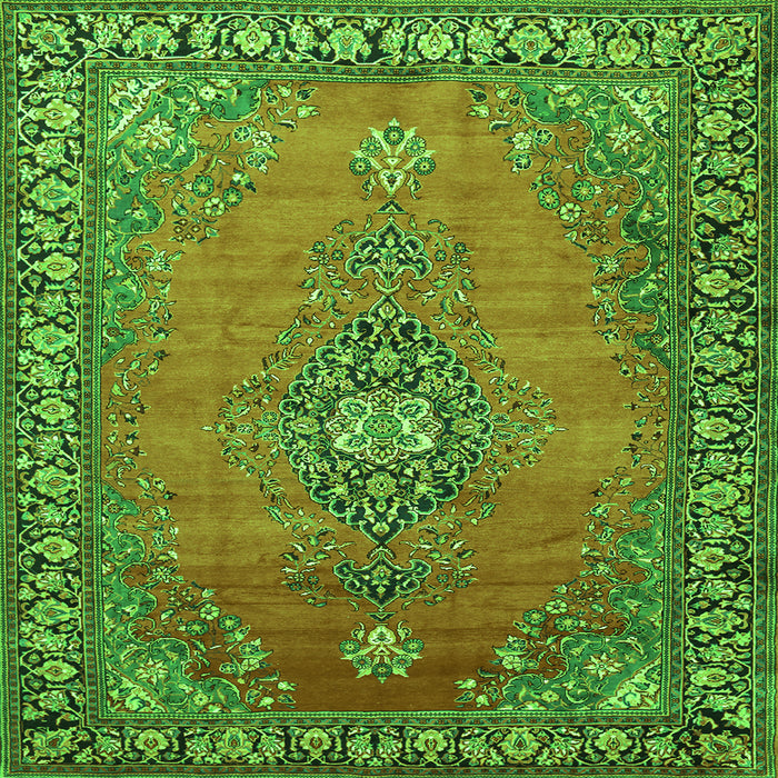 Round Machine Washable Medallion Green Traditional Area Rugs, wshtr262grn