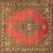 Square Machine Washable Medallion Brown Traditional Rug, wshtr262brn