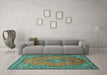 Machine Washable Medallion Turquoise Traditional Area Rugs in a Living Room,, wshtr262turq