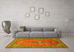 Machine Washable Medallion Yellow Traditional Rug in a Living Room, wshtr262yw