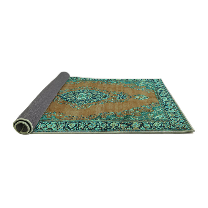 Sideview of Medallion Turquoise Traditional Rug, tr262turq