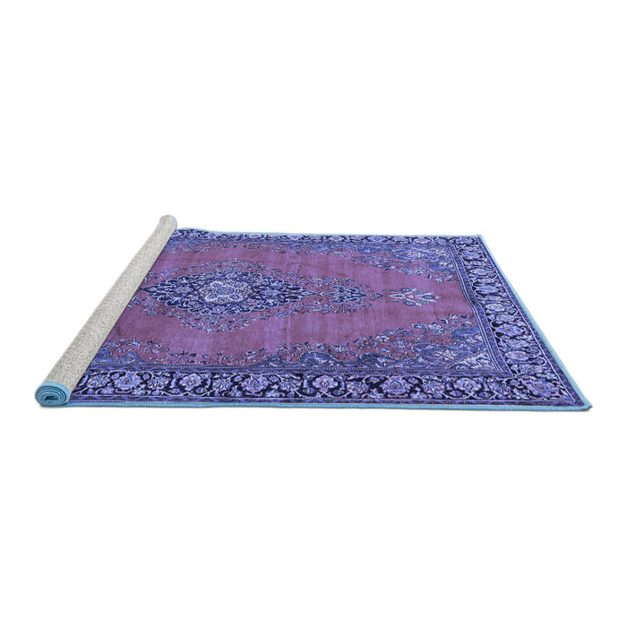 Sideview of Machine Washable Medallion Blue Traditional Rug, wshtr262blu
