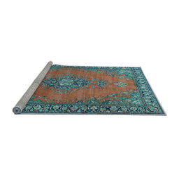Sideview of Machine Washable Medallion Light Blue Traditional Rug, wshtr262lblu