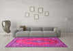 Machine Washable Medallion Pink Traditional Rug in a Living Room, wshtr262pnk