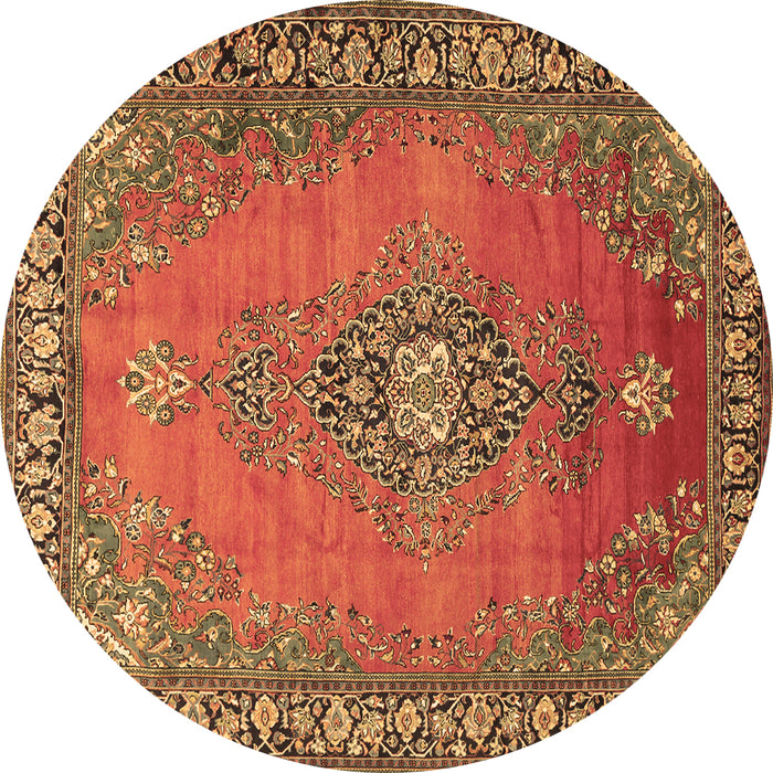 Round Machine Washable Medallion Brown Traditional Rug, wshtr262brn