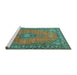 Sideview of Machine Washable Medallion Turquoise Traditional Area Rugs, wshtr262turq