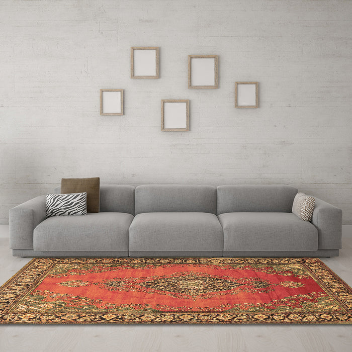 Machine Washable Medallion Brown Traditional Rug in a Living Room,, wshtr262brn