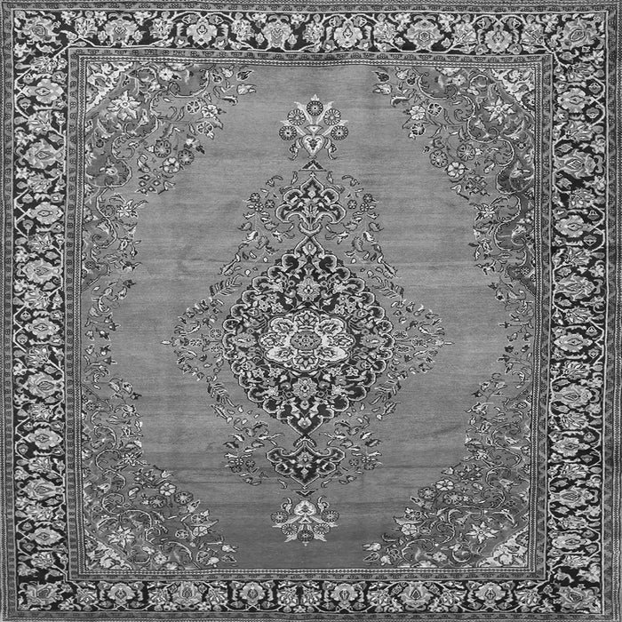 Round Machine Washable Medallion Gray Traditional Rug, wshtr262gry