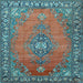 Square Machine Washable Medallion Light Blue Traditional Rug, wshtr262lblu