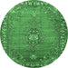 Round Machine Washable Medallion Emerald Green Traditional Area Rugs, wshtr262emgrn