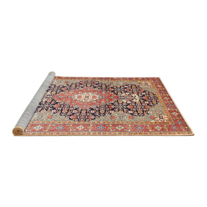 Sideview of Machine Washable Traditional Brown Red Rug, wshtr263