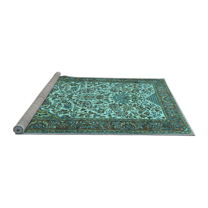 Sideview of Machine Washable Persian Light Blue Traditional Rug, wshtr2630lblu
