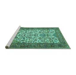 Sideview of Machine Washable Persian Turquoise Traditional Area Rugs, wshtr2630turq