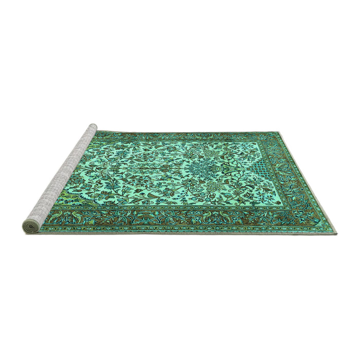 Sideview of Machine Washable Persian Turquoise Traditional Area Rugs, wshtr2630turq