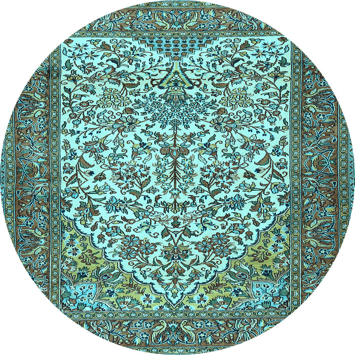 Round Machine Washable Persian Light Blue Traditional Rug, wshtr2630lblu