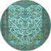 Round Machine Washable Persian Light Blue Traditional Rug, wshtr2630lblu