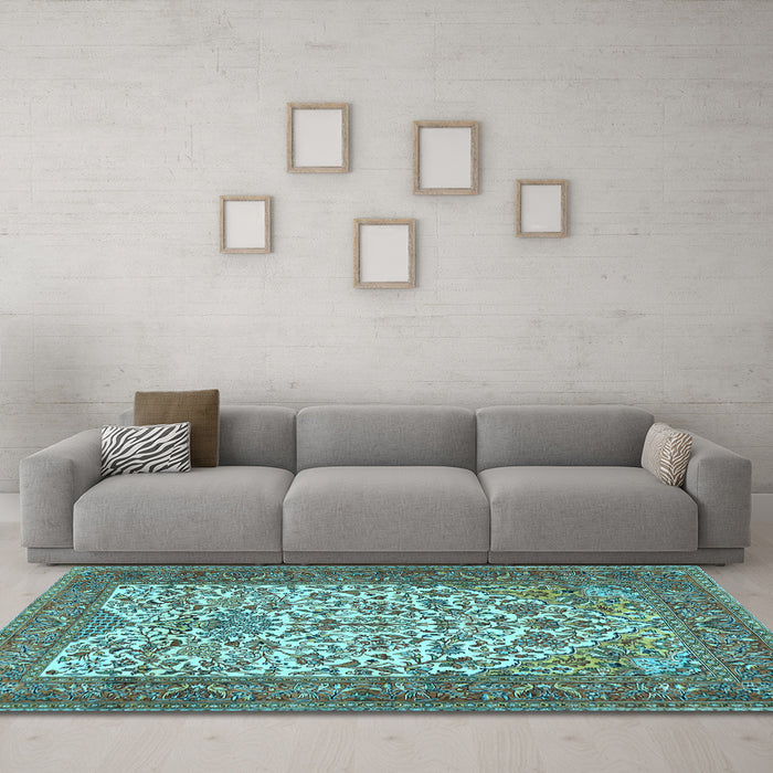 Machine Washable Persian Light Blue Traditional Rug in a Living Room, wshtr2630lblu