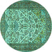 Round Machine Washable Persian Turquoise Traditional Area Rugs, wshtr2630turq