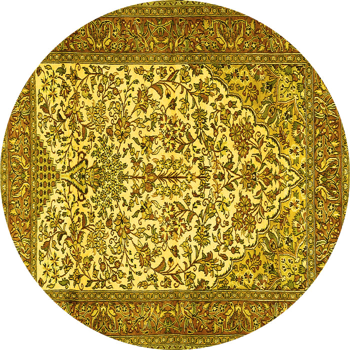 Round Persian Yellow Traditional Rug, tr2630yw