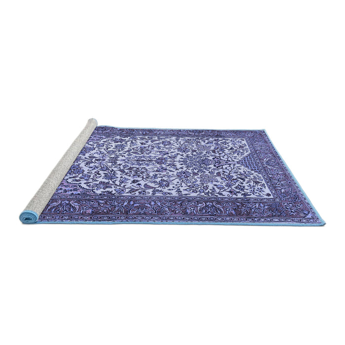 Sideview of Machine Washable Persian Blue Traditional Rug, wshtr2630blu