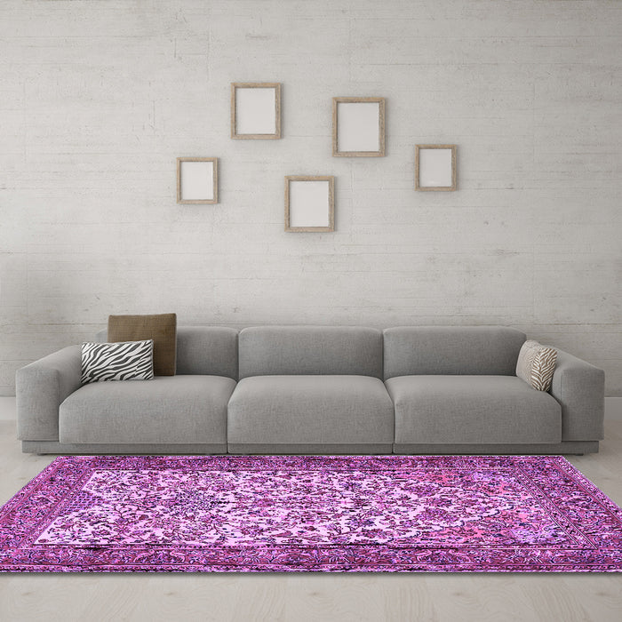 Machine Washable Persian Purple Traditional Area Rugs in a Living Room, wshtr2630pur