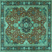 Square Machine Washable Persian Turquoise Traditional Area Rugs, wshtr2631turq