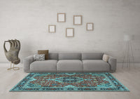 Machine Washable Persian Light Blue Traditional Rug, wshtr2631lblu