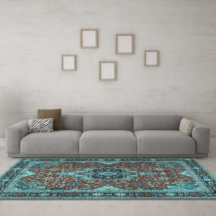 Machine Washable Persian Light Blue Traditional Rug in a Living Room, wshtr2631lblu