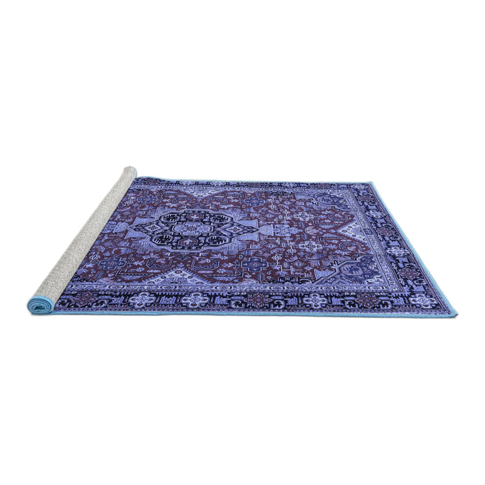 Sideview of Machine Washable Persian Blue Traditional Rug, wshtr2631blu