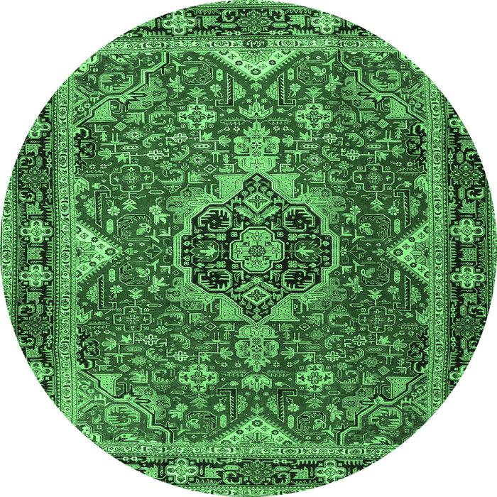 Round Machine Washable Persian Emerald Green Traditional Area Rugs, wshtr2631emgrn