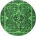 Round Machine Washable Persian Emerald Green Traditional Area Rugs, wshtr2631emgrn