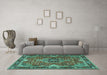 Machine Washable Persian Turquoise Traditional Area Rugs in a Living Room,, wshtr2631turq