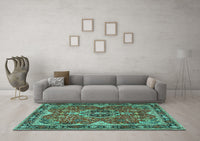 Machine Washable Persian Turquoise Traditional Rug, wshtr2631turq