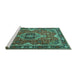 Sideview of Machine Washable Persian Turquoise Traditional Area Rugs, wshtr2631turq