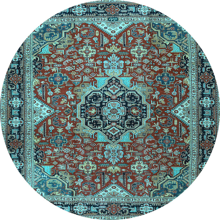 Round Machine Washable Persian Light Blue Traditional Rug, wshtr2631lblu