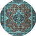 Round Machine Washable Persian Light Blue Traditional Rug, wshtr2631lblu