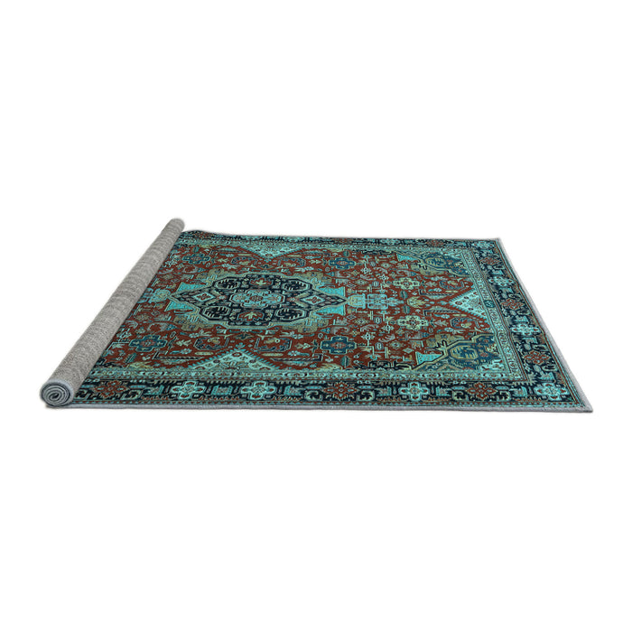 Sideview of Machine Washable Persian Light Blue Traditional Rug, wshtr2631lblu