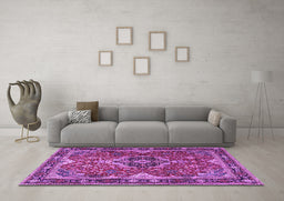 Machine Washable Persian Purple Traditional Area Rugs in a Living Room, wshtr2631pur