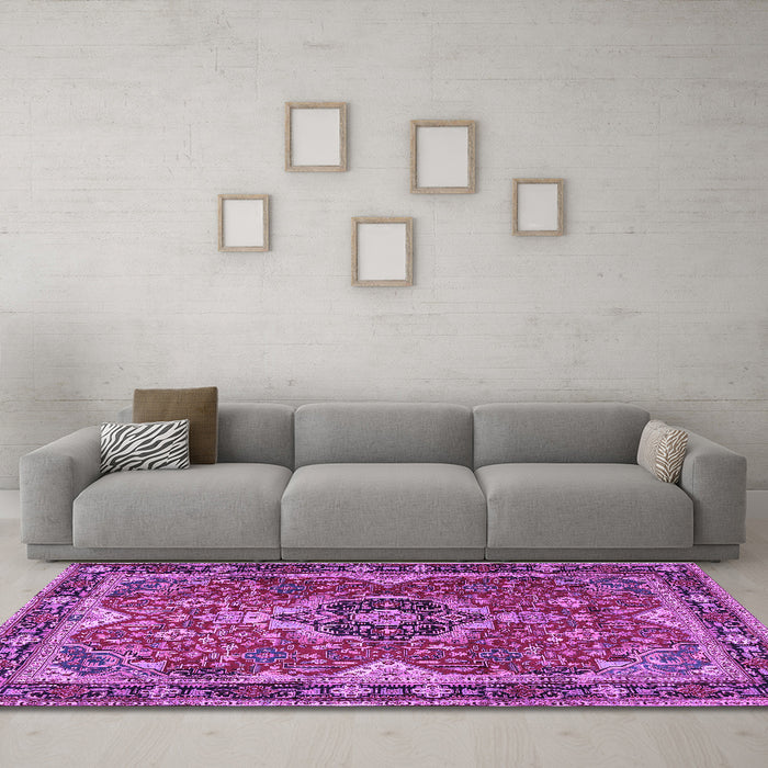 Machine Washable Persian Purple Traditional Area Rugs in a Living Room, wshtr2631pur