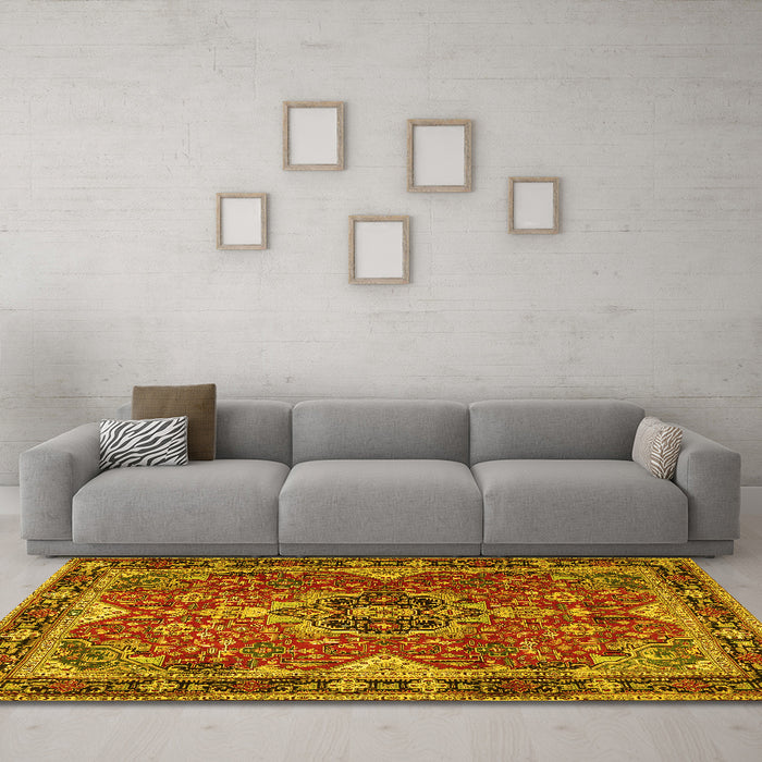 Machine Washable Persian Yellow Traditional Rug in a Living Room, wshtr2631yw