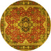 Round Machine Washable Persian Yellow Traditional Rug, wshtr2631yw