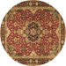 Round Machine Washable Persian Brown Traditional Rug, wshtr2631brn